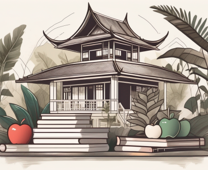 A quaint thai house surrounded by tropical plants