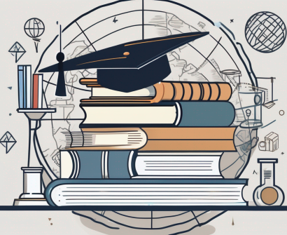 A stack of books with a graduation cap on top