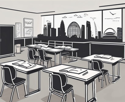 A classroom setting in singapore with a chalkboard