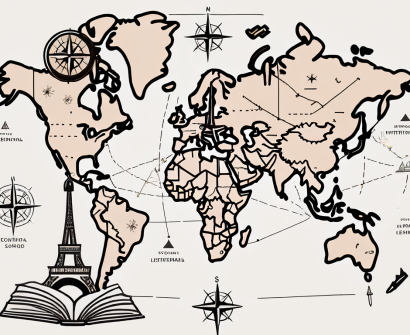 A global map with different educational tools like a compass