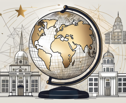 A globe with various iconic school buildings from different countries