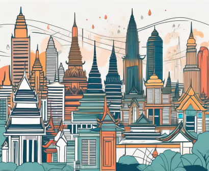 A vibrant bangkok cityscape filled with iconic thai architecture