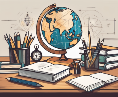 A globe on a teacher's desk