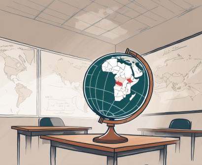A classroom setting with a globe