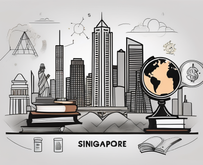 A singaporean skyline with iconic landmarks