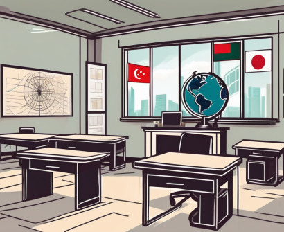 A classroom setting in singapore with a globe