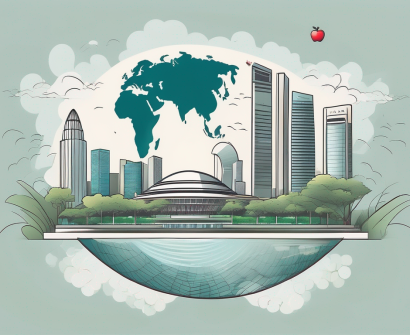 The singapore skyline with iconic landmarks like the marina bay sands and the gardens by the bay