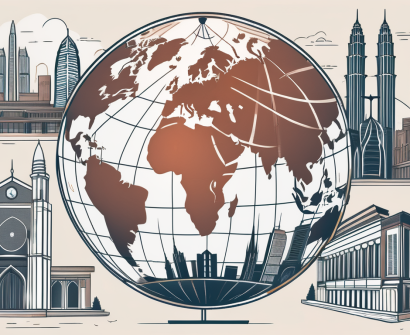 A globe highlighting cities around the world