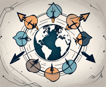 A globe with different types of arrows circling it