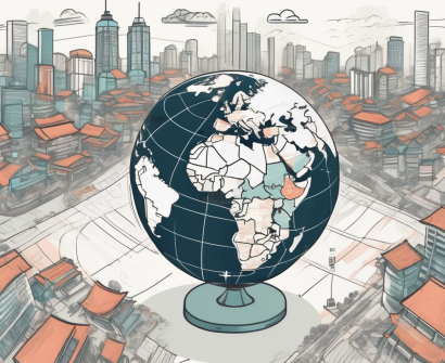 A globe with various cities highlighted