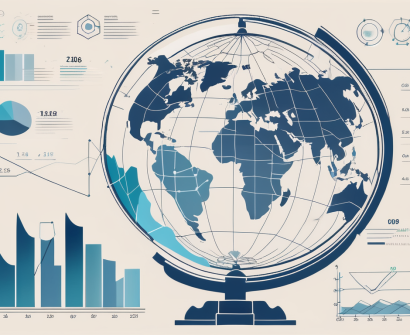 A globe with various data points and graphs emerging from it