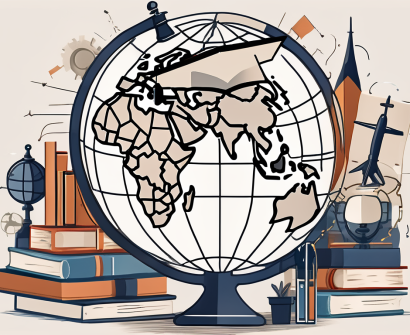 A globe with various iconic landmarks