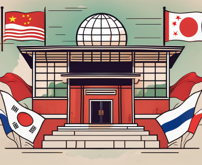 A traditional chinese school building with a globe sitting on top