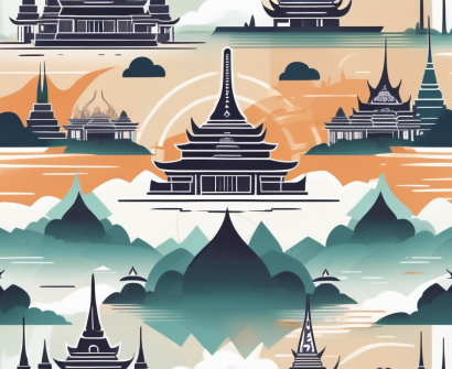 A classic thai landscape with iconic landmarks