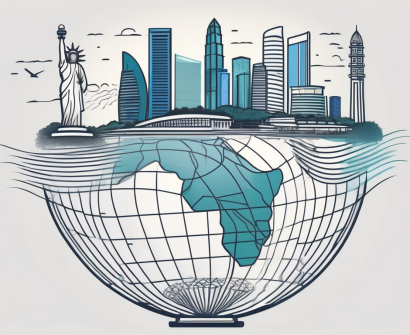 A globe with iconic singapore landmarks like merlion and marina bay sands