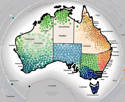 A map of australia with different sized dots representing various countries