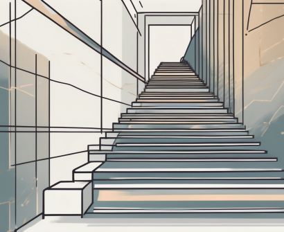 A staircase ascending towards a graduation cap at the top