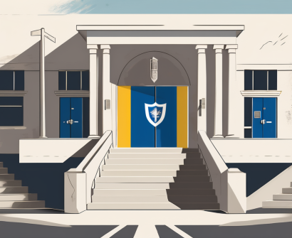 A school building with a barbados flag flying above it