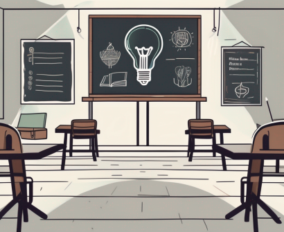 A classroom setting with a chalkboard