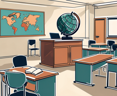 A diverse classroom setting with a globe
