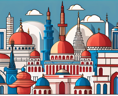 A diverse range of religious buildings such as a church