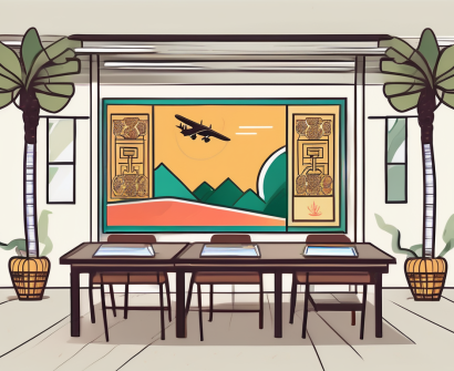 A classroom setting with typical thai cultural elements
