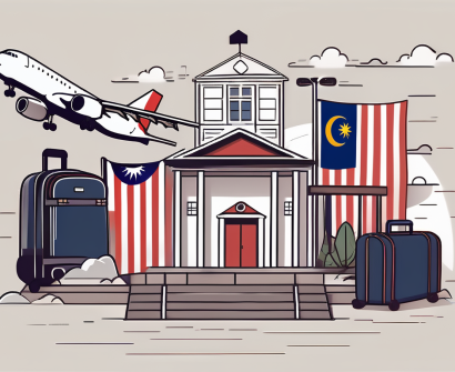 A schoolhouse with a malaysian flag