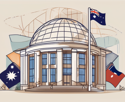 An international school building with the australian flag flying overhead