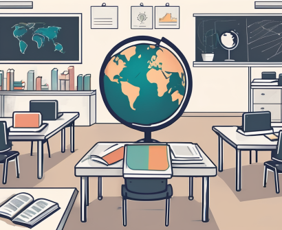 A classroom setting in singapore with various elements like textbooks