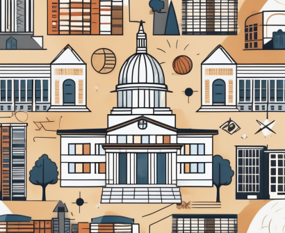 A diverse array of iconic school buildings from around the world