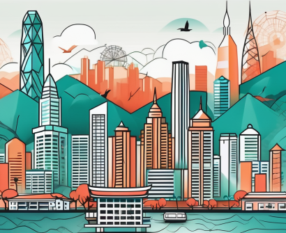 A vibrant hong kong skyline with iconic educational institutions and landmarks