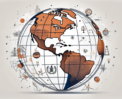A globe with small symbols of schools scattered around