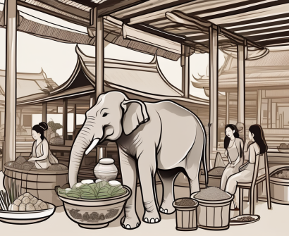 Various cultural elements of thailand such as a traditional thai temple