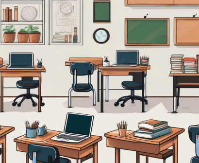 A classroom with various international symbols