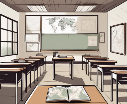 An indonesian classroom with an empty teacher's desk