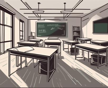An international school setting with scattered books