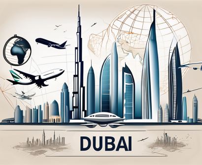 The dubai skyline with a few iconic landmarks