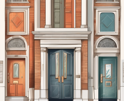 A diverse set of doors representing various international schools