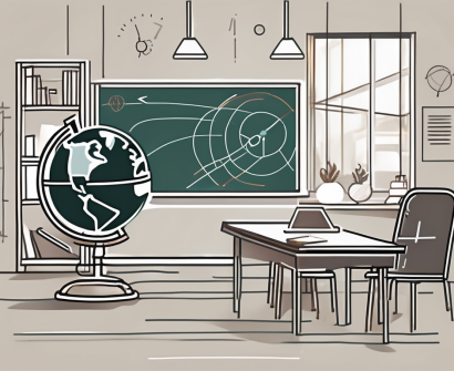 A classroom setting with various teaching tools like a chalkboard