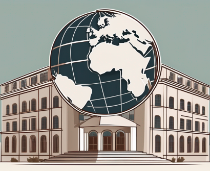 A globe with various iconic educational symbols