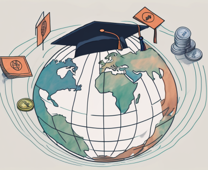 A globe with different currencies floating around it
