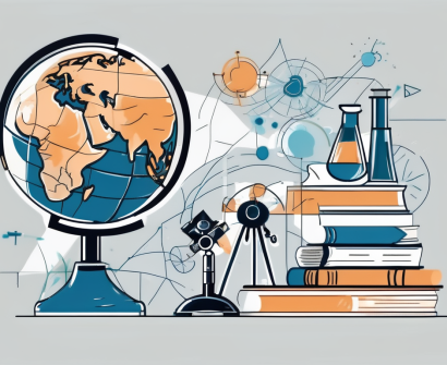 A globe highlighted with different educational symbols like a graduation cap