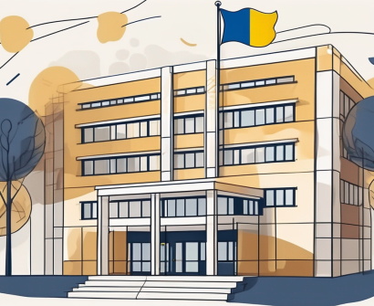 A swedish international school building with the swedish flag flying on top