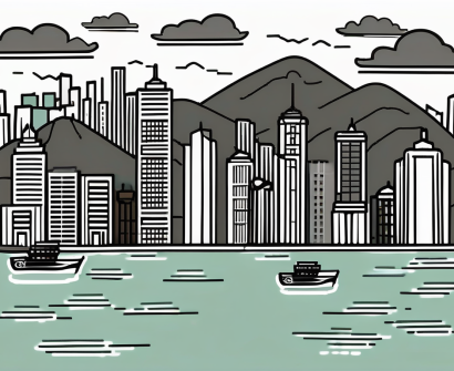 A symbolic representation of hong kong's skyline with six prominent barriers such as a locked gate