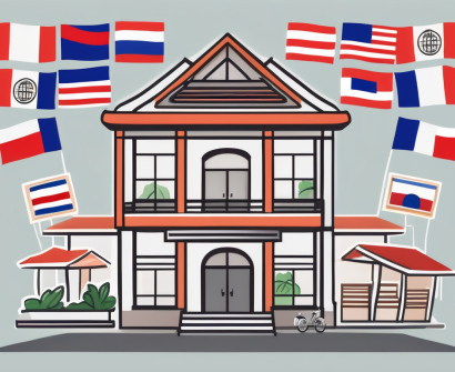 A schoolhouse with a thai flag