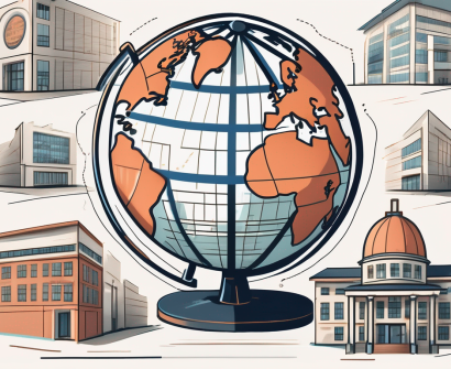 A globe with various international school buildings