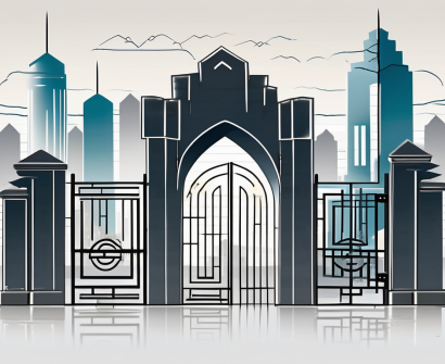 Four symbolic barriers such as a locked gate