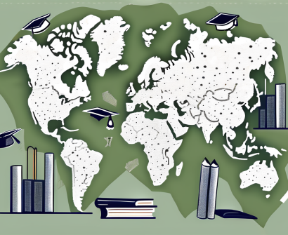 A global map dotted with school buildings