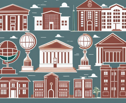 Various iconic school buildings from different countries