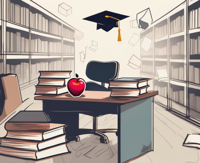 A globe surrounded by various educational tools like books